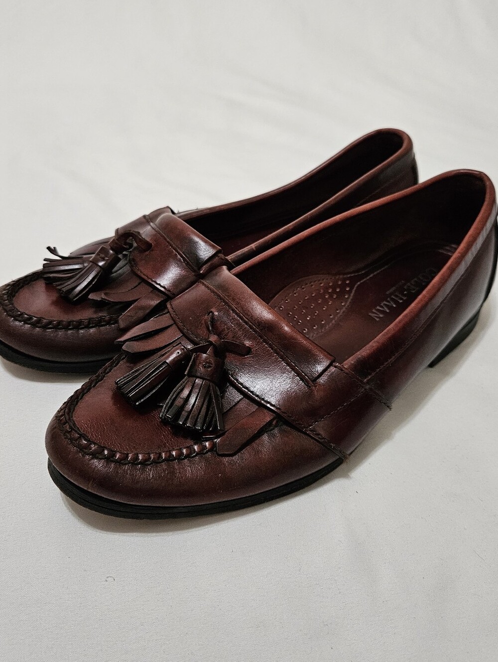Cole Haan Tassel Kiltie Loafers Mens 10.5D Burgundy Leather Dress Shoes Slip-On